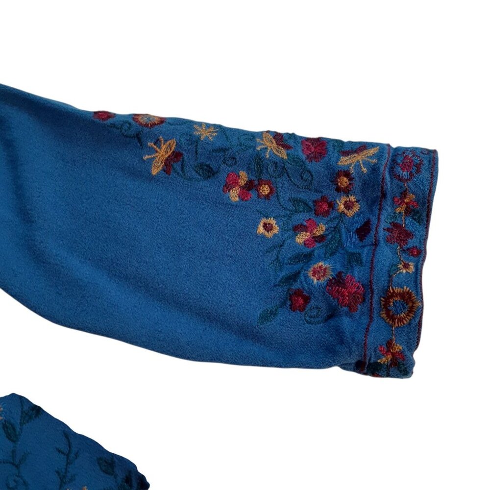 Altar'd State Boho Blouse Womens Royal Blue Floral Embroidered Long Sleeve Small - Picture 6 of 6